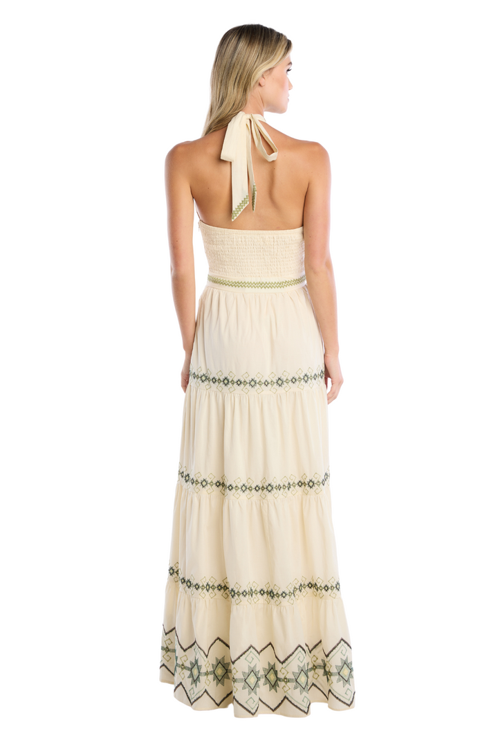 EMBROIDERED MILEY HALTER DRESS