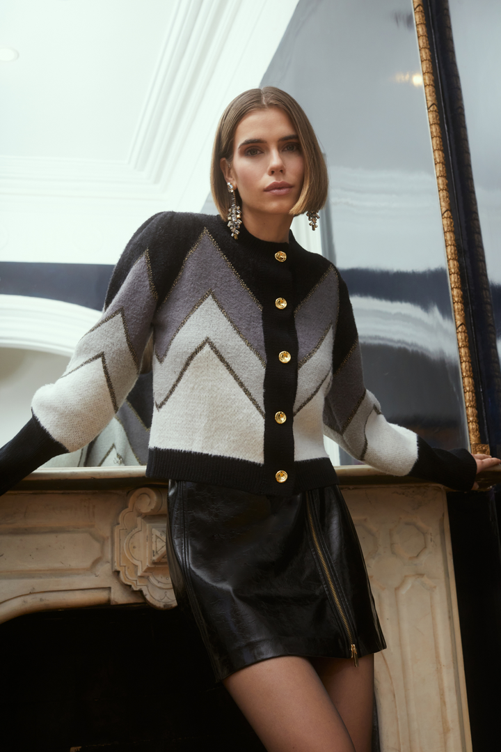 FUZZY CHEVRON CARDIGAN