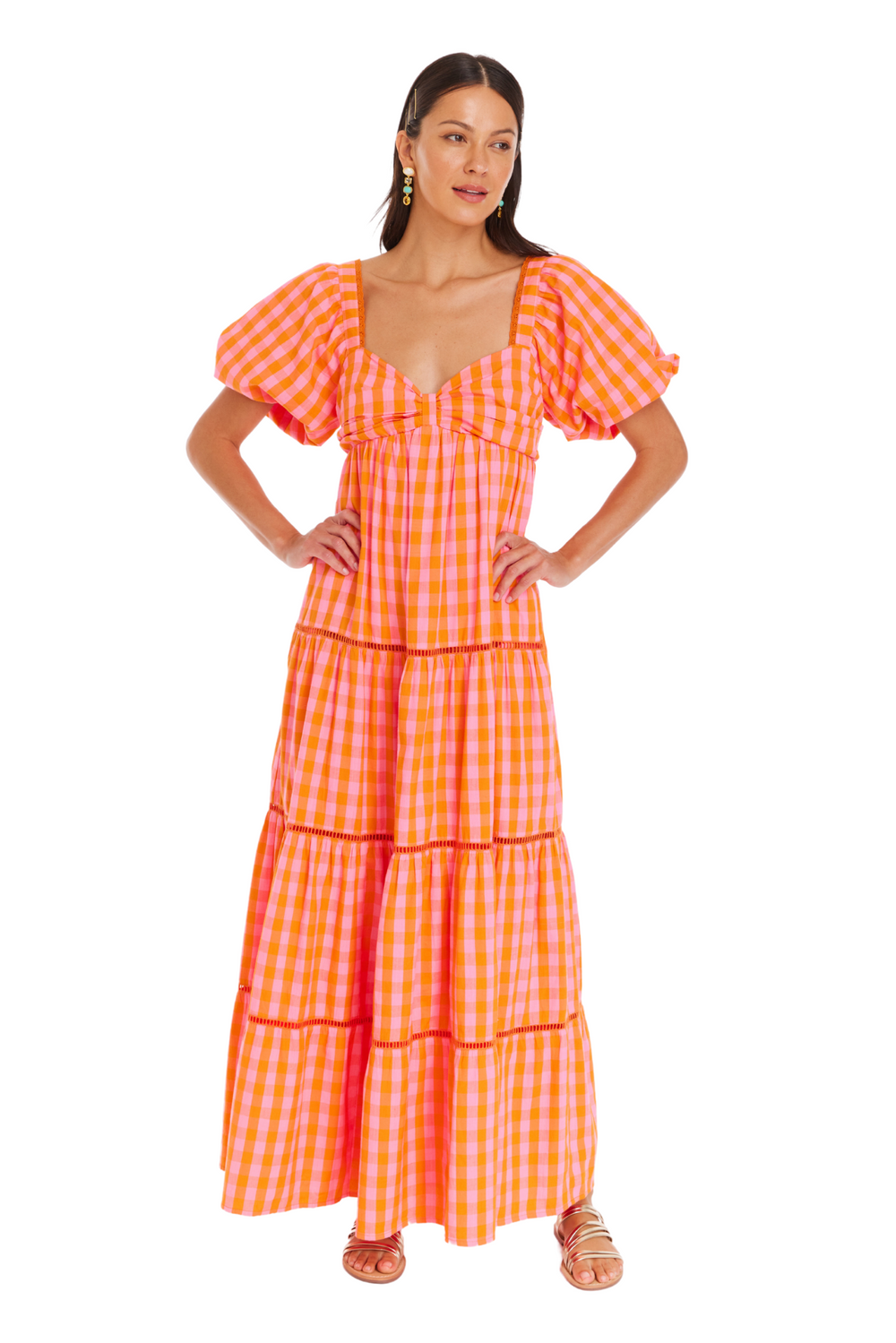 orange gingham maxi dress Orange Gingham Summer Maxi Dress