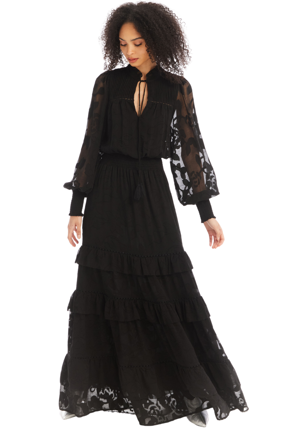 nora lace long sleeve maxi dress Nora Lace Maxi Dress in Black