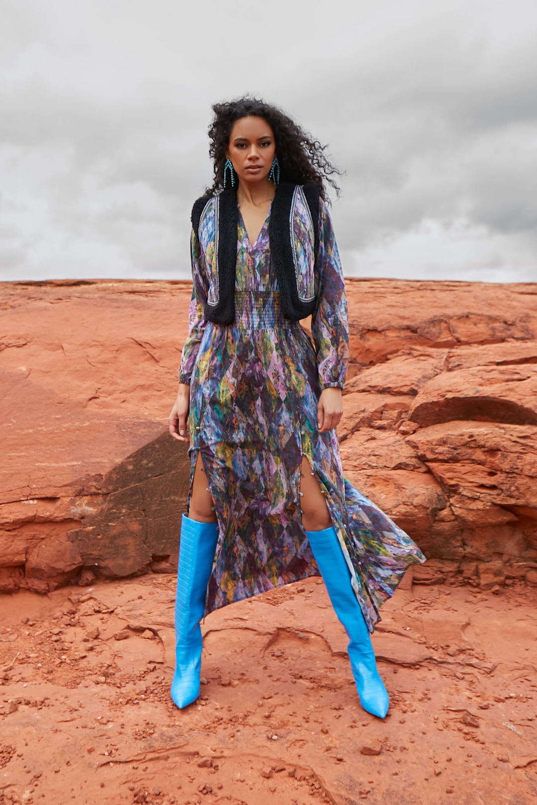 maxi dress with fur vest QUILTED FAUX FUR VEST