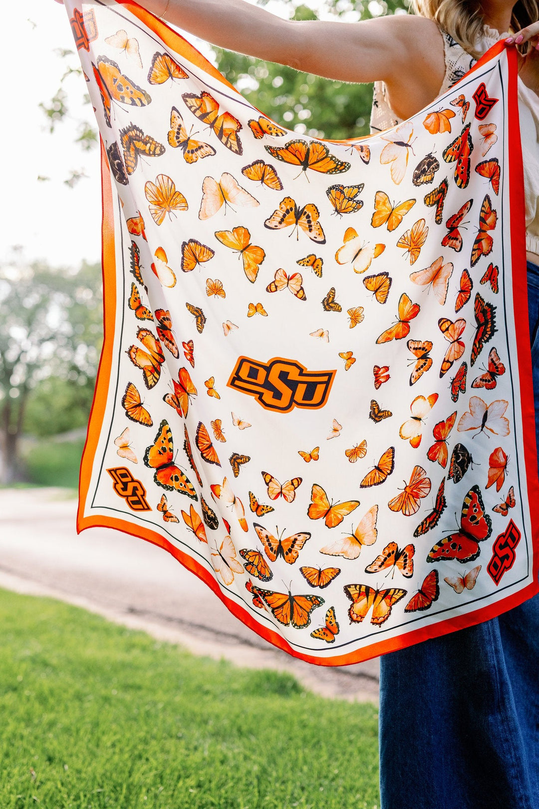 Oklahoma State University (OSU) - Butterfly Square Silk Scarf