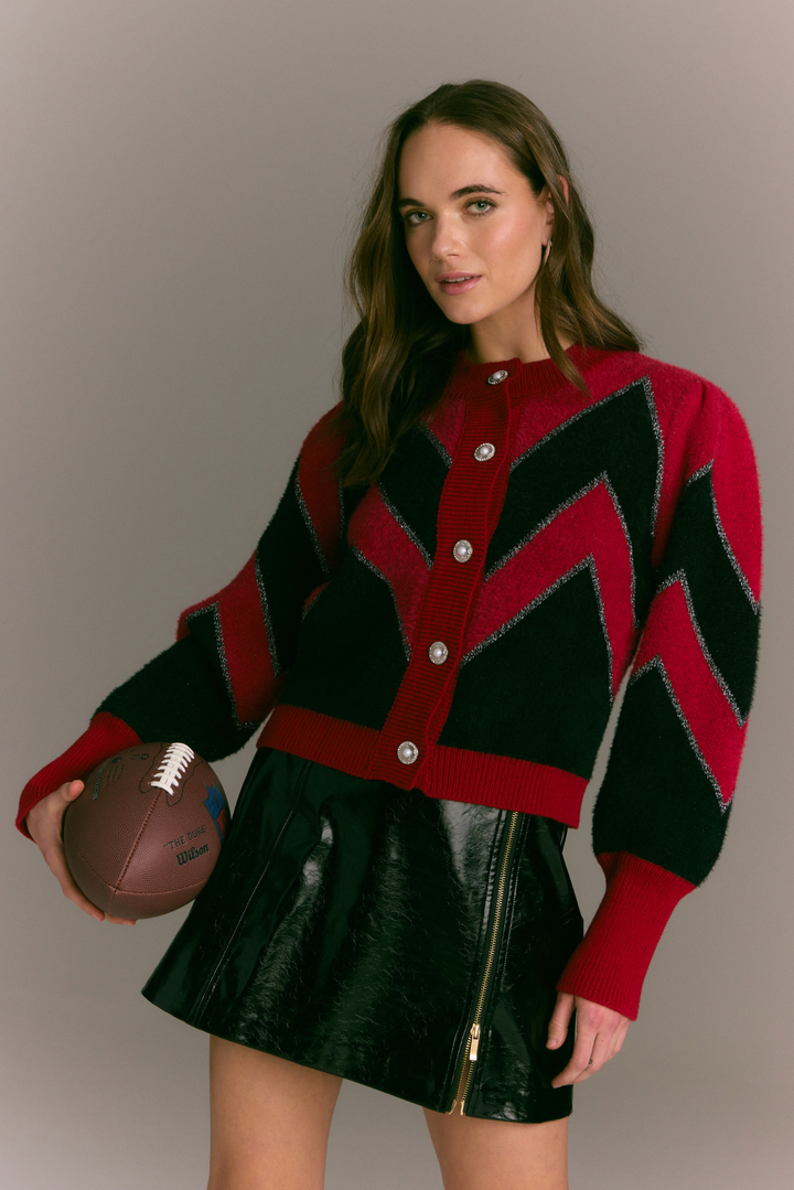 FUZZY CHEVRON CARDIGAN