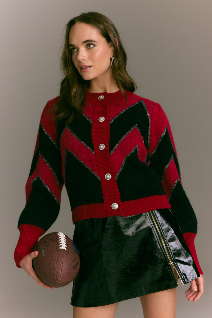 FUZZY CHEVRON CARDIGAN