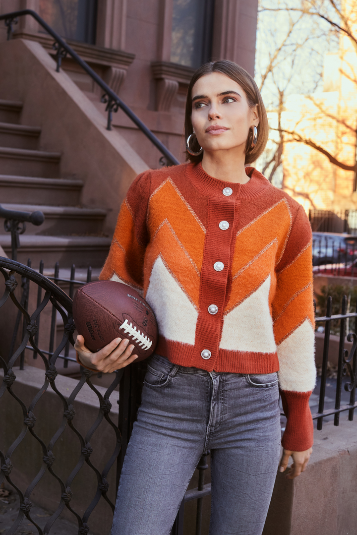FUZZY CHEVRON CARDIGAN